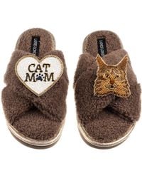 Laines London - Neutrals Boucle Slippers With Cat Mum/Mom & Maine Coon Cat Brooches - Lyst