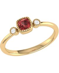 LMJ Cushion Cut Garnet & Diamond Birthstone Ring In 14k Yellow Gold - Red