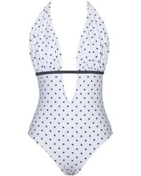 Miss Circle New York - Base Polka Dot Ruched Breast Halter Backless Swimsuit - Lyst