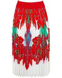 Lalipop Design - Half Circle Pleated White Midi Skirt With Red Leaves Print - Lyst