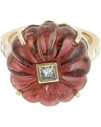 Artisan - 14K Carved Tourmaline & Diamond Statement Ring - Lyst