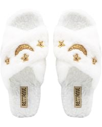 Rettrose - Neutrals Isabel Cream Luxury Plush Diamanté Embellished Handmade Slipper - Lyst