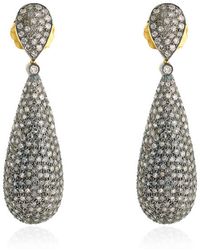 Artisan - Solid 14k Gold & Silver With Natural Pave Diamond Drop Dangle Earrings - Lyst