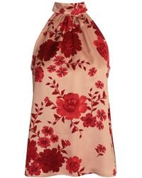 2KStyle - Dakota Floral Halterneck Satin Effect Blouse - Lyst