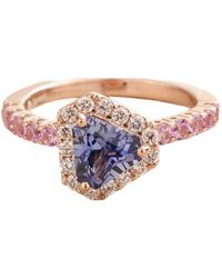 Juvetti - Diana Rose Gold Ring Ceylon Blue Sapphire Diamond Pink Sapphire - Lyst