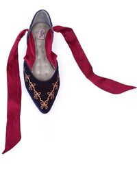 Natalia Petruch - Clotilde Velvet Embroidered Flats With Silk Straps - Lyst