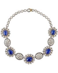Artisan - Solid 14k Gold Rose Cut & Uncut Diamond With Tanzanite 925 Silver Victorian Necklace - Lyst