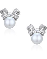 Santinni - Viscountess Bow & Pearl Earrings With Crystals - Lyst