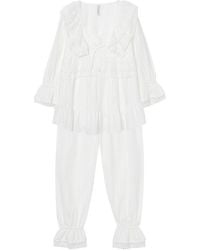 Luna Luz - Angelring Cotton Embroidered Square-Neck Long-Sleeve Pajama Set - Lyst
