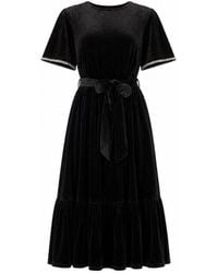 Yumi' - Velvet Midi Dress With Embellished Sleeve - Lyst