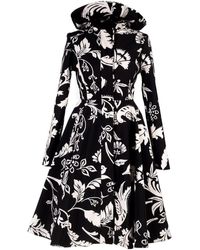 RainSisters - Hooded Black And White Waterproof Women's Coat With Floral Print: Blooming Night - Lyst