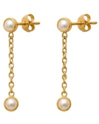 Lily Flo Jewellery - Diamond And Pearl Chain Drop Earrings - Lyst