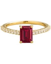 Juvetti - Chelle Ruby Emerald-Cut & Diamond Pavé Ring - Lyst