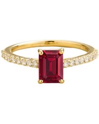 Juvetti - Chelle Ruby Emerald-Cut & Diamond Pavé Ring - Lyst
