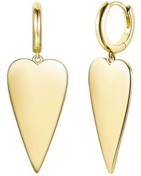 Genevive Jewelry - Rachel Glauber Plated Elongated Heart Charm Dangle Mini Hoop Earrings - Lyst