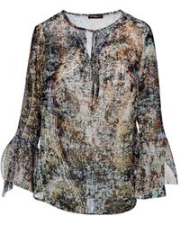 Conquista - Print Voile Top With Flounce Sleeves - Lyst