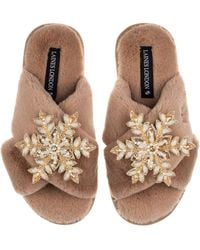 Laines London - Neutrals Classic Laines Christmas Collection Slippers With Double Cream & Snowflake Brooches - Lyst