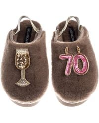 Laines London - Neutrals Flatform Cloud Closed Toe Slippers With 70Th Birthday & Champagne Glass Brooches - Lyst