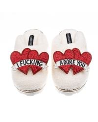 Laines London - Neutrals Teddy Closed Toe Slippers With I Fucking Adore You Brooches - Lyst