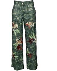 Lalipop Design - Floral Appliqué On Abstract Print Wide-Leg Pants - Lyst