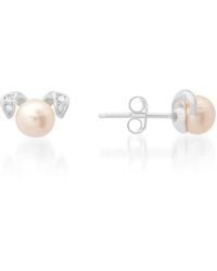 Kylie Harper - Sterling Puppy Dog Pearl & Diamond Cz Stud Earrings - Lyst