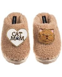 Laines London - Neutrals Teddy Closed Toe Slippers With Cat Mum/Mom & Ginger Persian Cat Brooches - Lyst