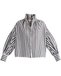Paisie - Striped Puff Sleeve Shirt With Ruffled Collar - Lyst