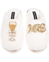 Laines London - Neutrals Teddy Closed Toe Slippers With Mrs & Wedding Champers Brooches - Lyst