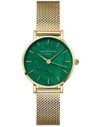 ROSEFIELD - Small Edit Ladies Tone Watch With Emerald Dial & Mesh Bracelet Strap - Lyst