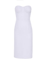 Nomi Fame - Oramor Bluish Strapless Crepe Corset Midi Dress - Lyst