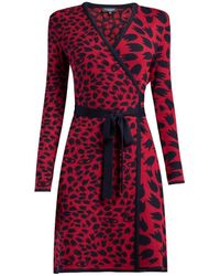 Rumour London - Savannah Jacquard-knit Wrap Dress With Animal Pattern In Red - Lyst