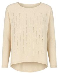 Conquista - Neutrals Long Sleeve Knit Top With Uneven Hemline - Lyst