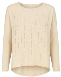 Conquista - Neutrals Long Sleeve Knit Top With Uneven Hemline - Lyst
