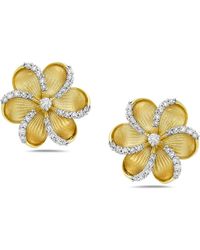 Artisan - Yellow Gold Natural Diamond Flower Design Stud Earrings Handmade Jewelry - Lyst