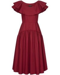 Marianna Déri - Ruffled Midi Dress Bordeaux - Lyst