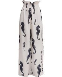 Julia Allert - Seahorse Print Paperbag Wide-Leg Palazzo Trousers – Ivory - Lyst