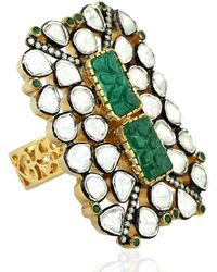 Artisan - Uncut Diamond Yellow Gold Silver Cocktail Ring Emerald Gemstone Jewelry - Lyst
