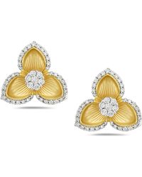 Artisan - Yellow Gold Natural Diamond Flower Shape Stud Earrings Handmade Jewelry - Lyst