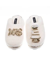 Laines London - Neutrals Teddy Closed Toe Slippers With Mrs & Wedding Cake Brooches - Lyst