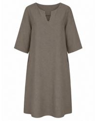 Luella Fashion - Mia Short V-Neck Linen Dress Taupe - Lyst