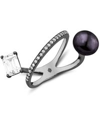 SALLY SKOUFIS - New Moon Ring With Natural Pearl & Made Cz Diamond Stimulant - Lyst