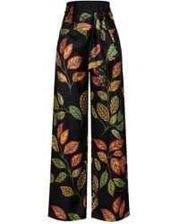 Marianna Déri - Wide-Leg Trousers With Leaf Print And Tie Belt - Lyst