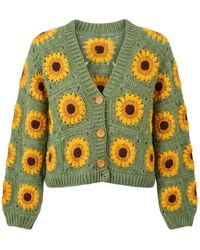 Ana Chic - Sage Sunflower Granny Square Handmade Crochet Cropped Cardigan - Lyst