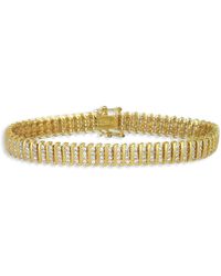 Genevive Jewelry - Sterling Plated With Clear Cubic Zirconia Wave Bar Link Tennis Bracelet - Lyst