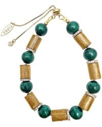 Farra - Golden Coral With Malachite Adjustable Bracelet - Lyst