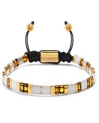 Nialaya - Bracelet With White, Marbled Amber And Gold Miyuki Tila Beads - Lyst