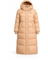 Tantra Spain Sl - Neutrals Quilted Coat With Non-Detachable Hood, Side Pockets, And Zipper And Clip Closure - Lyst