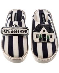 Laines London - Flatform Stripe Closed Toe Slippers With Home Sweet Home Brooches - Lyst