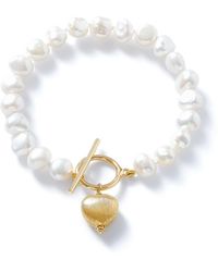 Pearls of the Orient Online - Amare Cultured Freshwater Pearl Bracelet With Brush Heart Pendant - Lyst
