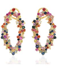 Artisan - 18k Yellow Gold Natural Multi Sapphire Stud Earrings - Lyst
